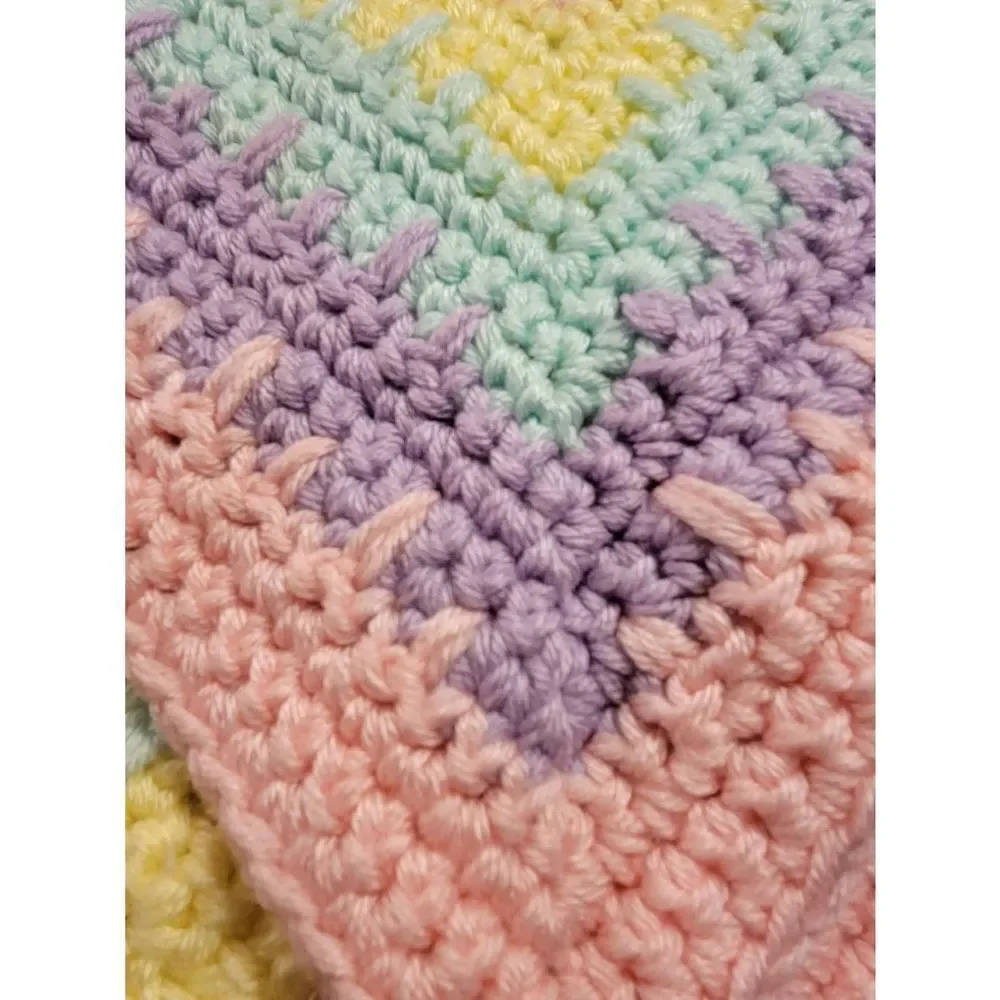 Afghan Handmade Crochet Throw‎ Blanket multi colors 60x42in Heavy Nice